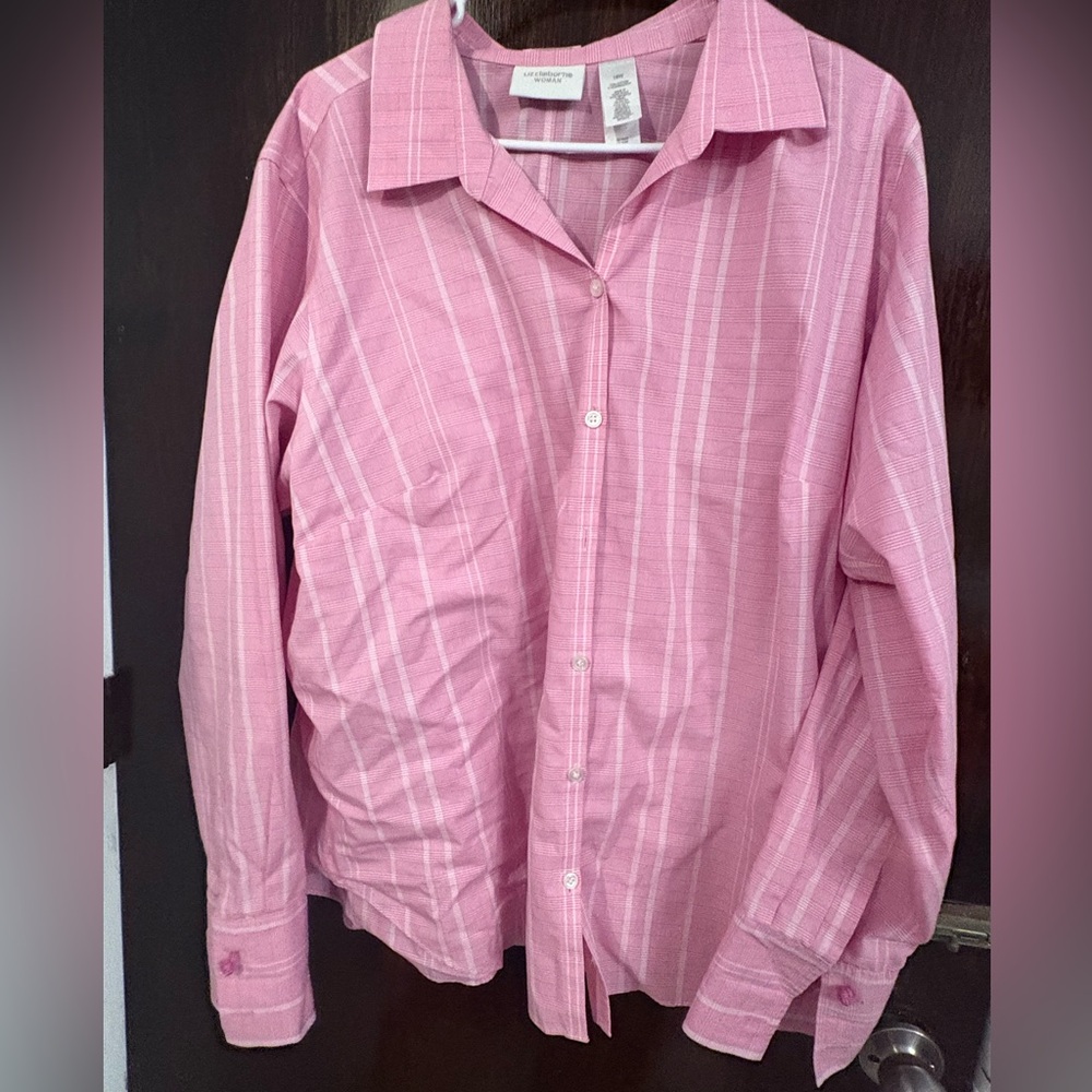Liz Claiborne Pink and White Striped Button-Down Shirt
